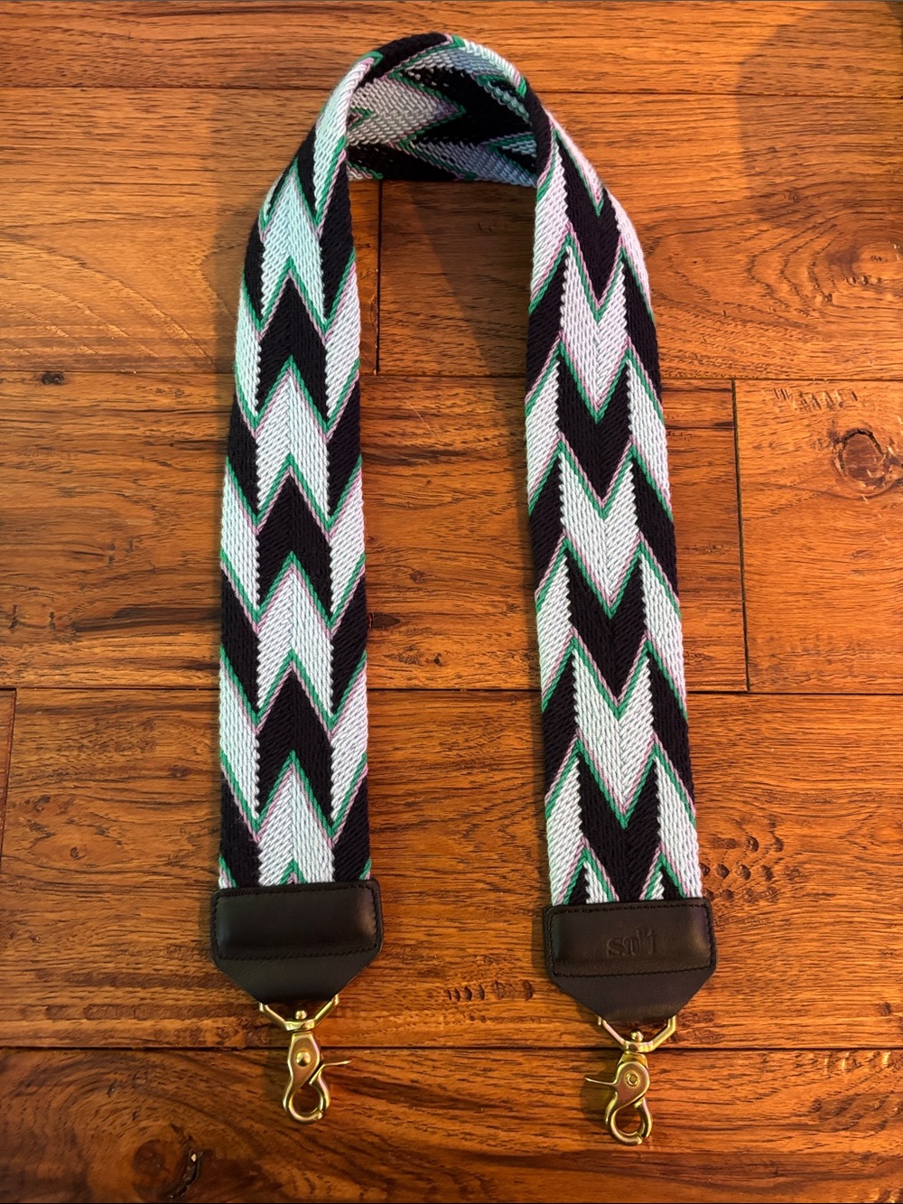Adjustable Chevron Strap for Bags - Black, White & Green by Salt
